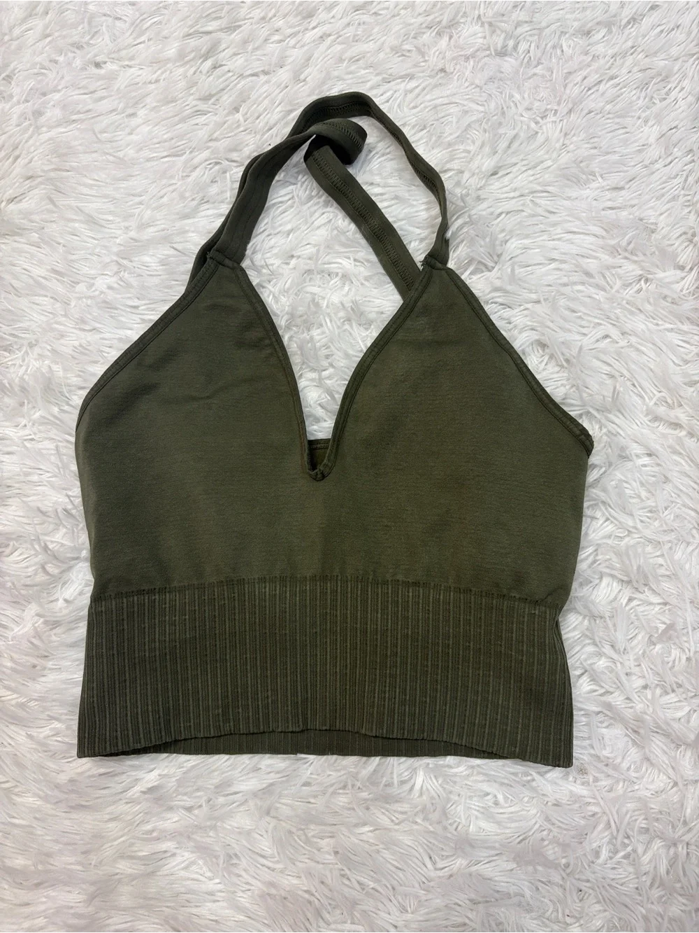Free People Movement Good Karma Crop Sport Tank Top Khaki Green